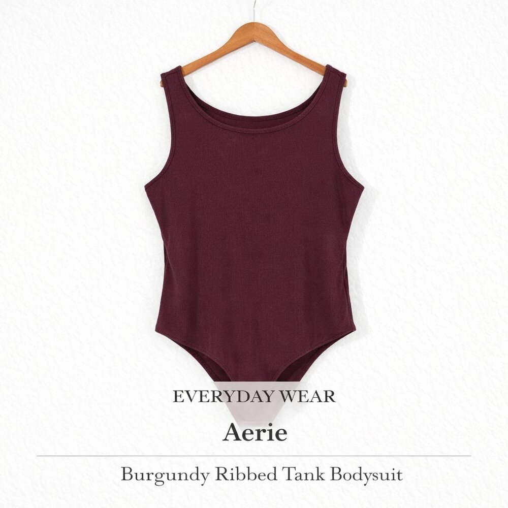 NWT Aerie Ribbed Bodysuit XXL Burgundy Scoop Neck Snap Cotton Stretch